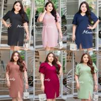 ML 52 Baser dress เดรสทรงเบเซอร์สาวอวบ แขนสั้นคอปกผ่าหน้าติดกระดุมปั๊มสีเดียวกับผ้าหลัก เดรสสาวอวบ เดรสPlus size