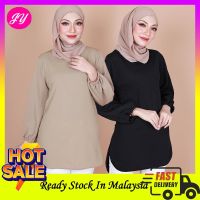 COD DSFERTRETRE ?READY STOCK? Women Cuff Long Sleeves Plain Fashion Blouse Top Baju Wanita Modern Muslim xB35020xB35021x