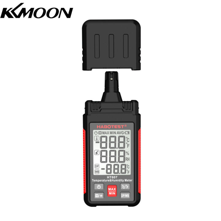 kkmoon-ht607ดิจิตอลความชื้นมือถืออุณหภูมิและความชื้นเมตรเทอร์โมไฮโกรมิเตอร์จอแอลซีดีเครื่องวัดอุณหภูมิความชื้น-psychrometer-เปียกหลอดไฟน