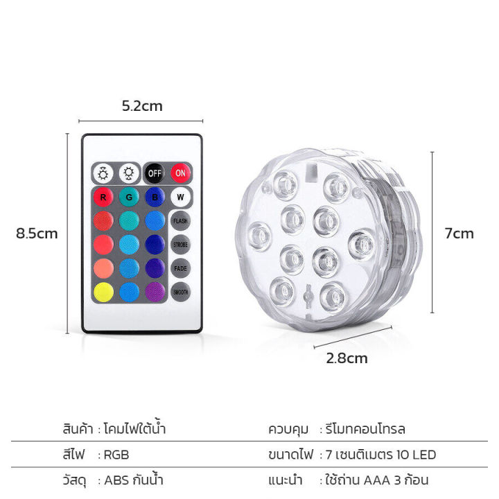 ไฟใต้น้ำled-ไฟตู้ปลา-ไฟใต้น้ำ-พร้อมรีโมท-ไฟตกแต่งใต้สระน้ำ-ตกแต่งตู้ปลา-ใต้น้ำ-ไฟสปา-บ่อปลา-ไฟพร้อมรีโมท-สีrgb-กันน้ำ-ลึก2เมตร-abele