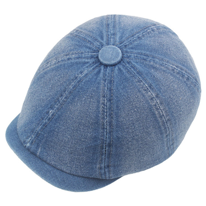 hotchrlck-berets-ผู้ชายผู้หญิงแบนหมวกหมวกล้างผ้าฝ้าย-denim-beret-หมวก-vintage-ศิลปินจิตรกร-beret-หมวก-unisex-แปดเหลี่ยม-newsboy-หมวก
