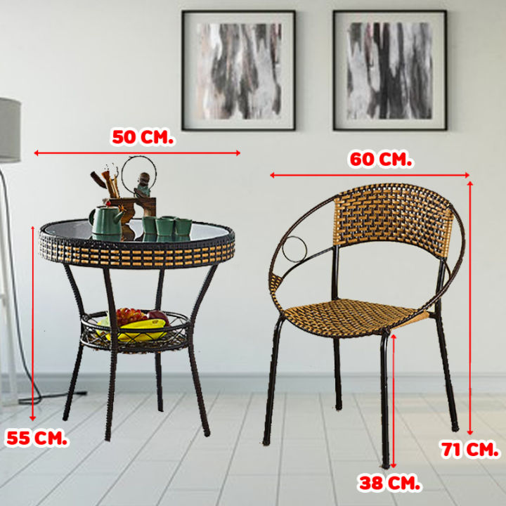 care-home-เก้าอี้หวาย-ชุดโต๊ะเก้าอี้หวาย-ชุดโต๊ะเก้าอี้สนาม-1โต๊ะ-2เก้าอี้-ทำมาจากโครงเหล็ก-หุ้มด้วยหวาย-pe-แข็งแรงทนทาน-รุ่นt-005