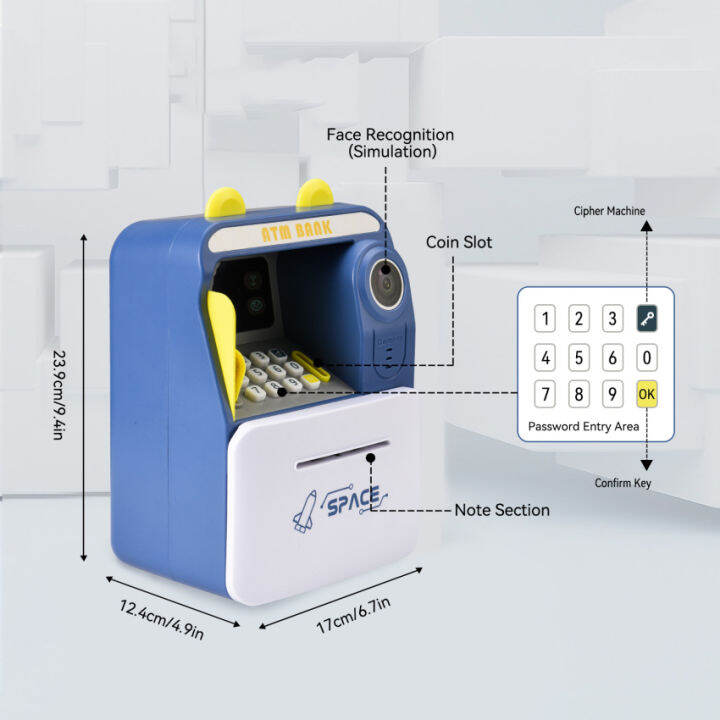 เอทีเอ็มธนาคารออมสิน-ของเล่น-qwifyu-นาฬิกาปลุกอิเล็กทรอนิกส์ความปลอดภัยสำหรับเด็กเอทีเอ็มธนาคารออมสินด้วยเงินจริงพร้อมแสงไฟและเอฟเฟกต์เสียงอุปกรณ์ป้อนบิลอัตโนมัติเหรียญสลอตป้องกันขาและอื่นๆสำหรับเด็กผ