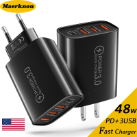 48วัตต์4พอร์ต USB Type C ค่าเร็ว3.0ชาร์จศัพท์มือถือชาร์จอย่างรวดเร็วสำหรับ 14 Pro Xiaomi 13 Pro ซัมซุงหัวเว่ย