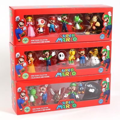 ZZOOI 6pcs/set Super Mario Bros Anime Figure Model Cartoon Dolls Game Character Collectible Puppets Action Toy Desktop Decoration Gift