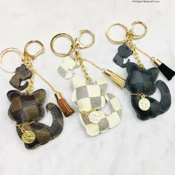 LV Dog keychain louis vuitton korea style chekered leather chain