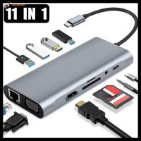 RUANEHAN 11-In-1ตัวอ่าน SD 3.5มมแจ็ค PD USB ประเภท C ฮับแท่นวางมือถืออีเทอร์เน็ต4K HDMI