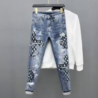 2023 Super Hot Pattern Printing Slim Fit Skinny Jeans Mens Internet Celebrity Style Spring and Autumn Stretch Fashion trousers