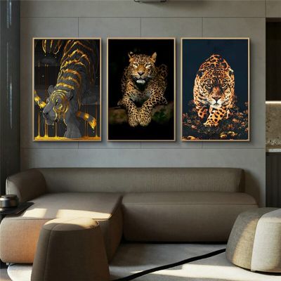 จากัวร์เสือดาวเสือจากัวร์และสัตว์ป่าภาพภาพวาดผ้าใบสัตว์สมัยใหม่ภาพศิลปะบนผนังสำหรับการตกแต่งบ้าน Heyuan ในอนาคต