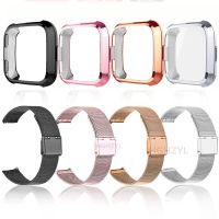 {zhiyun Watchshop}สาย Milanese สำหรับ Fitbit Versa 2วงสร้อยข้อมือโลหะพร้อมเคส Fitbit Versa Lite 1สร้อยข้อมือป้องกันสำหรับอุปกรณ์เสริมสายนาฬิกาข้อมือ