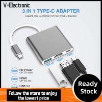 V-ELECTRONIC ประสิทธิภาพสูง อะแดปเตอร์หลายพอร์ต USB 3.1 ประเภท C ตัวแปลง 3 in 1 Hub PD ชาร์จ 4K HDMI USB 3.0