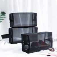 【LZ】⊕✗  Bolsa cosmética de malha transparente portátil para mulheres maquiagem viagem zíper organizador de maquiagem lavagem de higiene pessoal bolsa de armazenamento de beleza