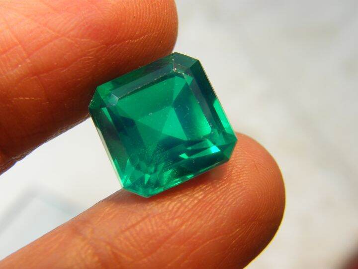 พลอย-columbiaโคลัมเบีย-green-emerald-green-doublet-emerald-very-fine-lab-created-12x12-มม-mm-10-กะรัต-1เม็ด-carats-รูปสี่เหลี่ยม-พลอยสั่งเคราะเนื้อแข็ง