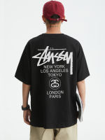 GEMMMA stussy letter print T-shirt ผ้าคอตตอน 100% เสื้อยืดพิมพ์ลายตัวอักษรอินเทรนด์สำหรับผู้ชาย T0464