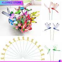 KLOMKZ 5/10PCS ความคิดสร้างสรรค์ เครื่องประดับสนามหญ้า ตกแต่งสวน แท่งบาง แมลงปอประดิษฐ์ ผีเสื้อจำลอง ด้วย Stem