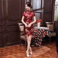 2020 ใหม่ที่ดีขึ้น Cheongsam สั้นชุดวินเทจพลัมชุดดอกไม้บางขนาดบวกชุด 4XL 5XL