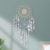 Feather Dream Catchers มัลติฟังก์ชั่ทอมือ5-Ring Dreamcatcher เครื่องประดับแขวนผนัง Art Blessing Gift