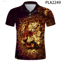 【high quality】  Casual Short Sleeved Polo Shirt with 3d Lion Pattern, Summer Fashion, Street Style, Suitable for Men