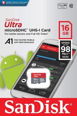 เมมโมรี่การ์ด Sandisk Ultra MicroSDHC UHS-I 16GB ความเร็วสูงสุด 98 MB/S A1 653X No Adapter C10 (รับประกัน 10 ปี)