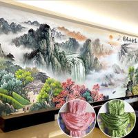 （HOT) Fuchun Mountain Residence ภาพปักครอสติชใหม่ปักด้ายห้องนั่งเล่นปักเต็มรูปแบบภาพวาดทิวทัศน์ขนาดใหญ่ที่ทำด้วยมือปักด้วยตัวเอง