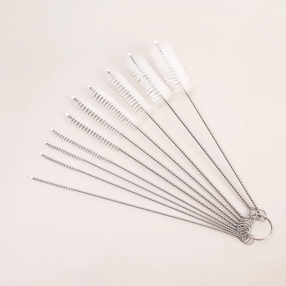 10pcs white straw cleaning brush