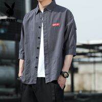 XUM167 Playboy สามไตรมาสแขนเสื้อผู้ชายฤดูใบไม้ผลิและฤดูร้อนเกาหลีสไตล์ Workwear แขนสั้นแบบหลวมเสื้อคลุมแขนยาวแบบมีฮู๊ดอินเทรนด์