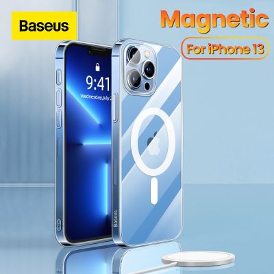 【ขาย】 Baseus กรณีโทรศัพท์แม่เหล็กสำหรับ iPhone 13 Pro Max 2021สนับสนุนกรณีการชาร์จไร้สายปกหลังใสปกป้องกรณีแม่เหล็ก