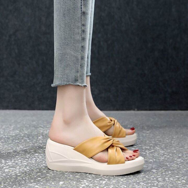 women-real-soft-leather-wedge-sandals-korean-fashion-thick-sole-slippers