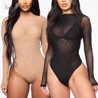 Women Bodysuit See through Lingerie Long sleeve Mesh Sexy Tight Leotard Slim Thongs Bodycon