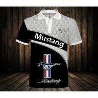 New Mustang Mens Casual Lapel Short Sleeve T-shirt Summer Fashion Large 3D Sports T-shirt Cotton Pullover T-shirt