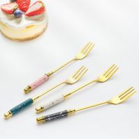 6pcs Cartoon Dessert Vegetable Fruit Forks Stainless Steel Cutlery Ceramic Handle Cake Fork cuo cake wistke ketlle coffe pot