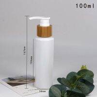 100ml white  PET plastic lotion bottle wiht bamboo lid head shampoo/body wash Travel Size Bottles Containers