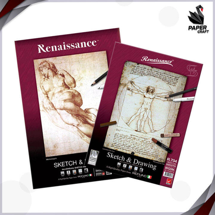 renaissance-เรนาซองซ์-สมุดวาดเขียน-สมุดสเก็ตช์-90-แกรม-ผิวเรียบ-ขนาด-a4-a5-แบบร้อยลวด-และ-สันกาว-รุ่น-r-701-r-702-r-703-r-704-จำนวน-1-เล่ม