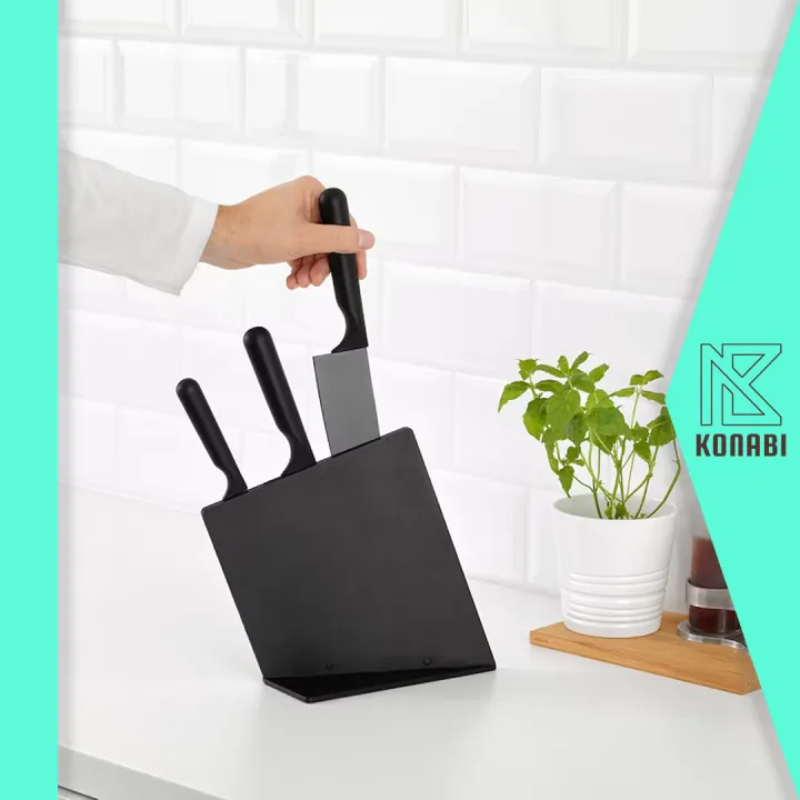 [ KONABI ] [3 PIECES] IKEA KNIFE BLOCK WITH KNIVES JAMFORA BLACK PISAU