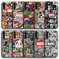 【Shell set] Marvel Comics โลโก้เคสโทรศัพท์สำหรับ Huawei P50 P40 P30 P20 Pro Lite 5G P สมาร์ท2019-2021 Funda Coque กลับ TPU สีดำ