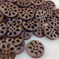 20/40pcs Pierced Flower Wood Buttons 25mm Sewing Craft Accessory Brown WB215 Haberdashery