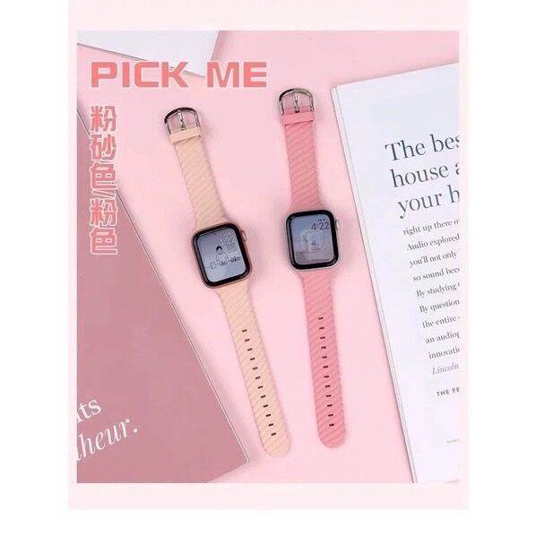 พร้อมส่งในไทย-สายซิลิโคนลายทวิส-แบบเข็มขัด-สายนาฬิกา-ใช้ได้กับ-watch-7-6-5-4-3-2-1-x8max-t500-hw22plus-hw37-hw17-x7-hw67