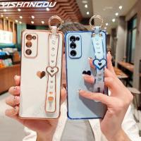 [HOT 2023] Caso Para Samsung Galaxy S23 S22 S21 Ultra S20 S21FE A53 A52 A52S A12 A13 A33 A14 A54 Galvanizados Amor Pulseira De ซิลิโคน Capa