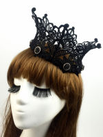 ? European And American Black Large Crown Hair Accessories Stage Party Performance Lace Round Crown Handmade Baroque Studio Headwear