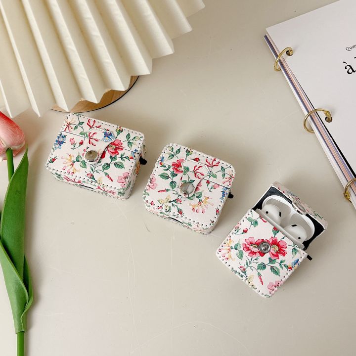 สำหรับ-airpods-pro-เคสหูฟังไร้สายหนัง-pu-ลายดอกไม้สีขาว