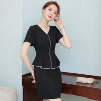 Black Dress Short Sleeve Summer Professional Dress Elegant Fashion Goddess Fan Beautician Jewelry Store Work Clothes