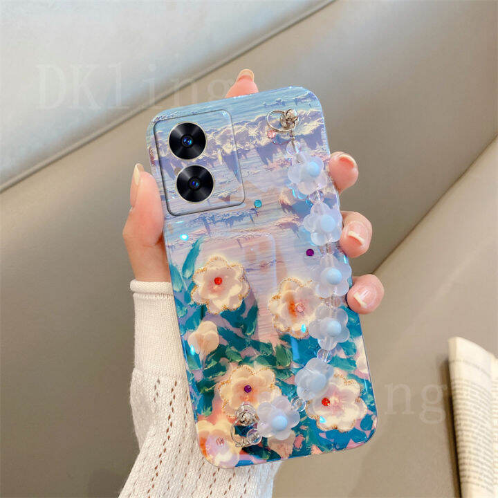 เคสภาพวาดความคิดสร้างสรรค์-ins-สำหรับ-realme-c55-realme-c55nfc-10t-5g-เคสโทรศัพท์นิ่มประดับพลอยเทียมบลูเรย์ลายดอกไม้น่ารัก-realme10t-5g-2023สร้อยข้อมือคริสตัลซิลิโคนฝาครอบกันกระแทก-realmec55-nfc