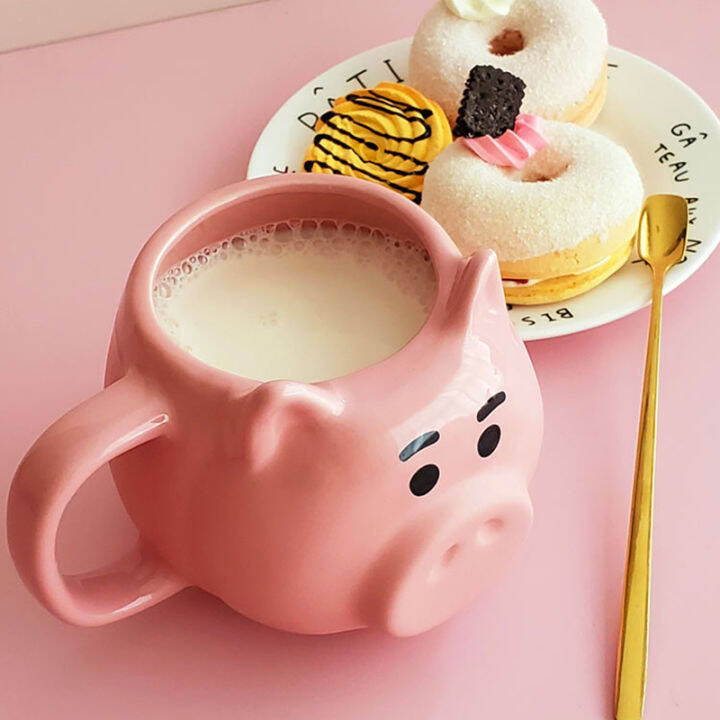 550ml-large-capacity-cute-cartoons-pink-pig-shape-breakfast-milk-coffee-mugs-microwave-available-water-tea-cup-with-handle-spoon