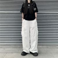 Casual Trousers 179750high Street Dark Loose White Straight Wide-Leg Men Women Multi-Pocket Overalls