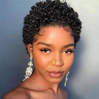 Short Afro Kinky Curly Pixie Cut Wigs For Women Human Hair Malaysian Remy 180  Density Human Hair Wigs Glueless Machine Made Wig