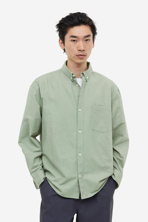 H&M - Relaxed Fit Oxford shirt - Khaki green Dusty Light | Lazada PH