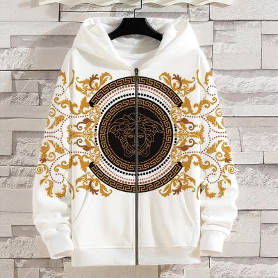 ✌ hnf531 Autumn new arrivals mens trendy brand sweater Versace 3D digital printing hoodie mens fashion classic cardigan sweater trend