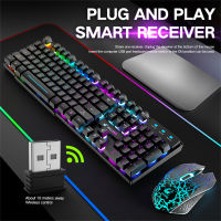 LED คีย์บอร์ดไร้สายแบบชาร์จไฟได้ชุดเมาส์สำหรับเล่นเกม Rainbow backlit PC keypad เมาส์ไร้สายตามหลักสรีรศาสตร์สำหรับ PC แล็ปท็อป Keyboard