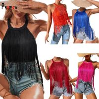 Prowow Fashion Women Tanks Tops Tassel Sleeveless Summer Party Nightclub Wear Halter Skinny Bodycon Outfits Clothing Streetwear