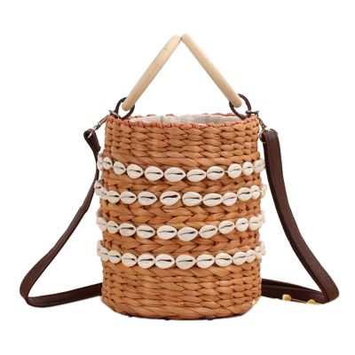 New Natural Straw Bags For Women Shell Bucket Bag Woven Bag Hand Vintage Round Straw Handbag Sling Bag Women Bag